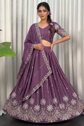 Designer Wine Purple Dori & Thread Work Festive Wear Lehenga Choli Set