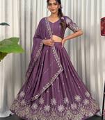 Designer Wine Purple Dori & Thread Work Festive Wear Lehenga Choli Set