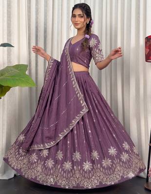 Designer Wine Purple Dori & Thread Work Festive Wear Lehenga Choli Set 2