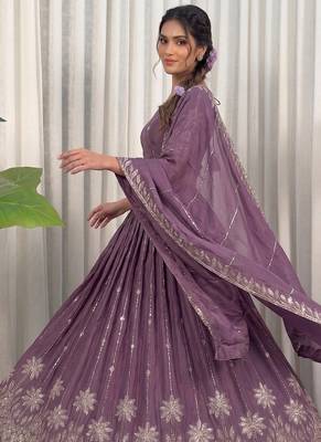 Designer Wine Purple Dori & Thread Work Festive Wear Lehenga Choli Set 3