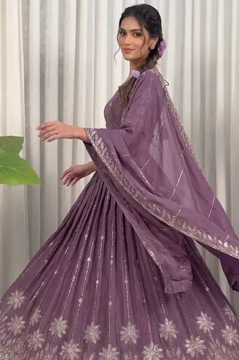 Designer Wine Purple Dori & Thread Work Festive Wear Lehenga Choli Set