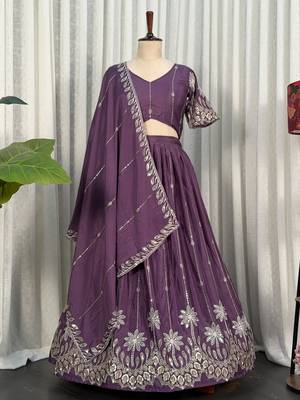 Designer Wine Purple Dori & Thread Work Festive Wear Lehenga Choli Set 4