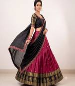 Rani Pink & Black Zari Border Lehenga Choli