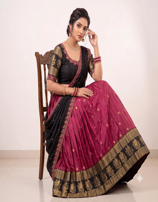 Rani Pink & Black Zari Border Lehenga Choli 2