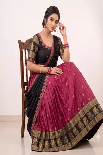 Rani Pink & Black Zari Border Lehenga Choli