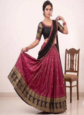 Rani Pink & Black Zari Border Lehenga Choli 3