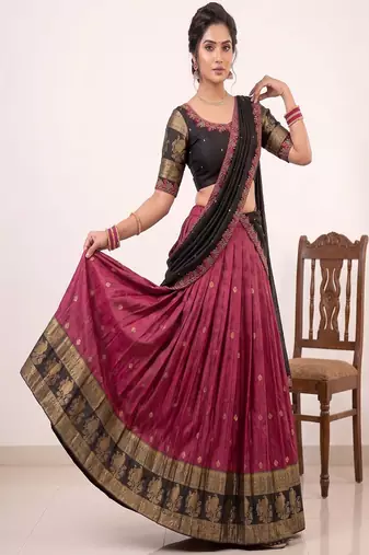 Rani Pink & Black Zari Border Lehenga Choli