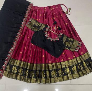 Rani Pink & Black Zari Border Lehenga Choli 4