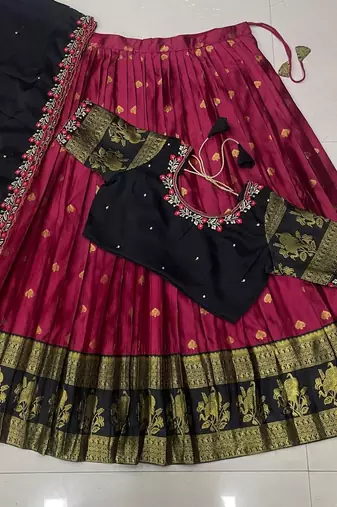 Rani Pink & Black Zari Border Lehenga Choli
