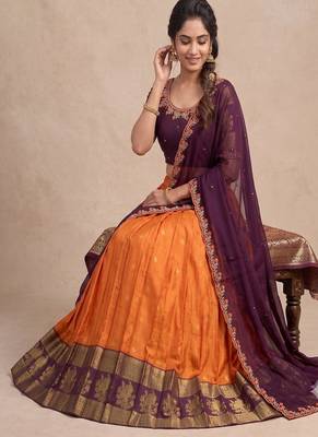 Orange & Wine Zari Border Lehenga Choli 3