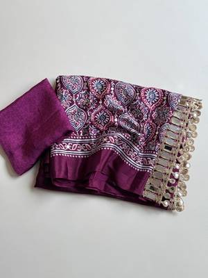 Dark Purple Color Printed And Mirror Work Silkm Blend Saree 3