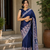 Nevy Blue Color Printed And Mirror Work Silkm Blend Saree