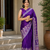 Purple Color Printed And Mirror Work Silkm Blend Saree