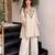 Women's cream crepe straight kurta set with palazzo
