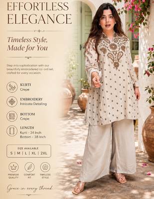 Women's cream crepe straight kurta set with palazzo 2