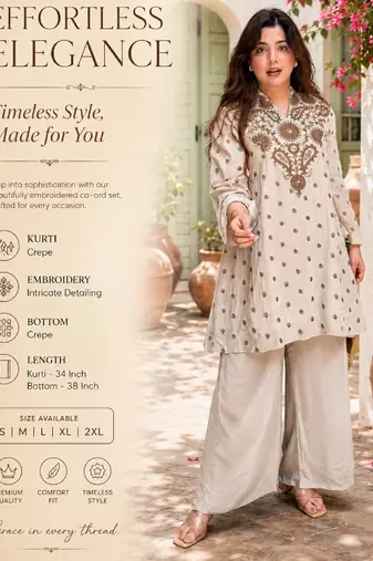 Women's cream crepe straight kurta set with palazzo