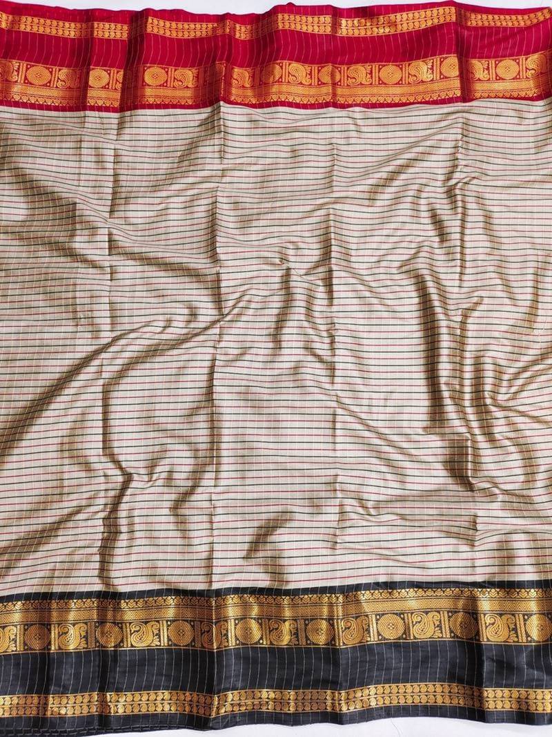 Beige chettinad saree cotton silk ganga jamuna saree with blouse