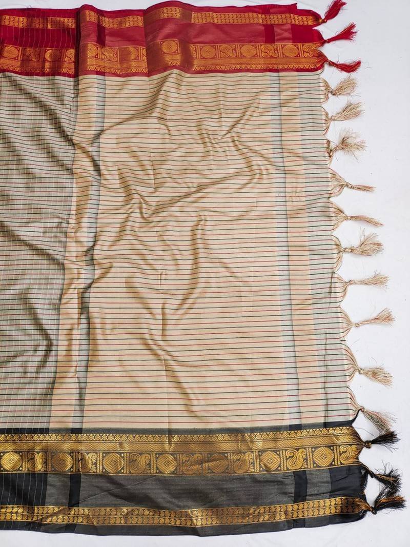 Beige chettinad saree cotton silk ganga jamuna saree with blouse