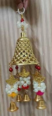 big bell hanging with pom pom with gajra beads for home room hanging decoration (pack of 2) 1