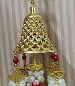big bell hanging with pom pom with gajra beads for home room hanging decoration (pack of 2)