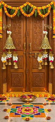 big bell hanging with pom pom with gajra beads for home room hanging decoration (pack of 2) 2