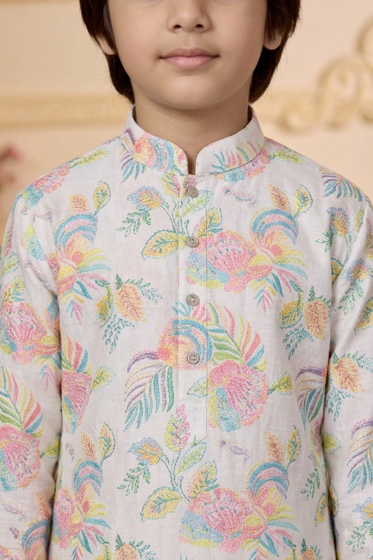  cotton off white floral festive wear momento fashions