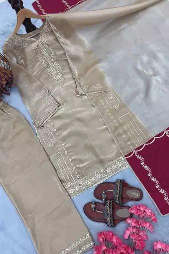 Cream embroidery pure jimmy choo fully stitched palazzo suit set