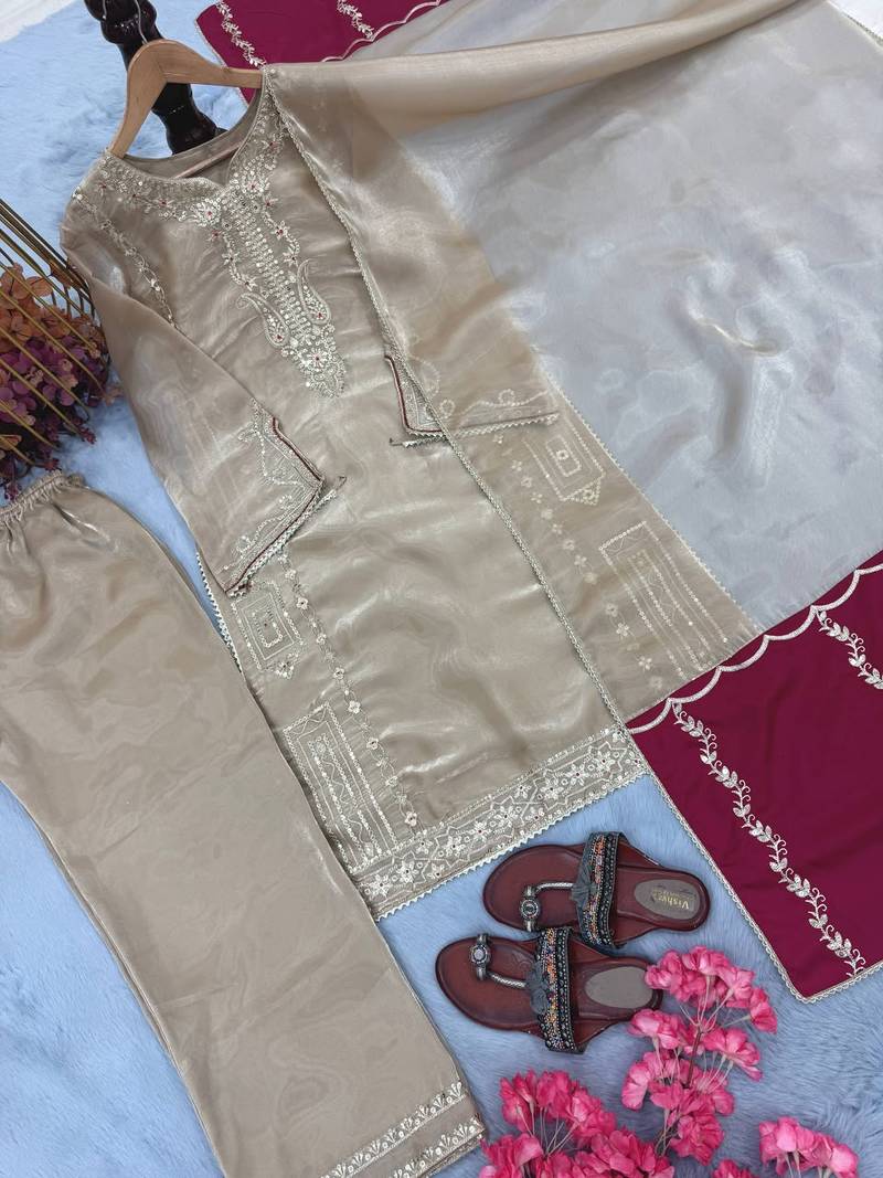 Cream embroidery pure jimmy choo fully stitched palazzo suit set