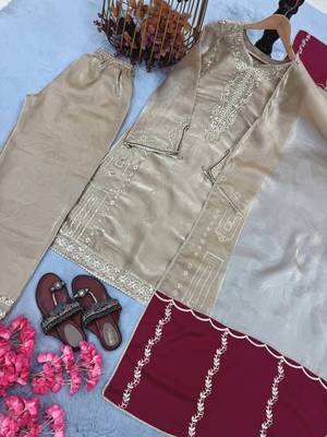 Cream embroidery pure jimmy choo fully stitched palazzo suit set 7