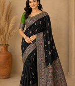 Black Color Zari Weaving Work Silk Blend Saree