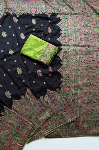 Black Color Zari Weaving Work Silk Blend Saree