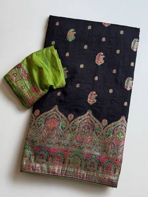 Black Color Zari Weaving Work Silk Blend Saree 4
