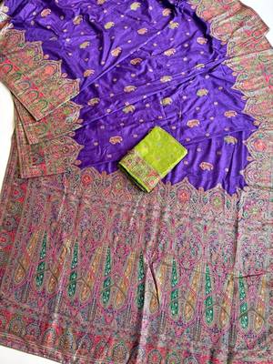Purple Color Zari Weaving Work Silk Blend Saree 2