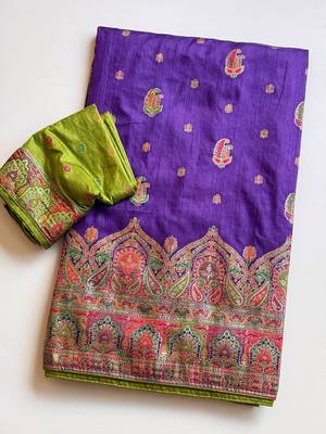 Purple Color Zari Weaving Work Silk Blend Saree 4