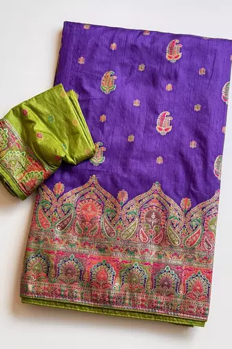 Purple Color Zari Weaving Work Silk Blend Saree