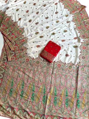 White Color Zari Weaving Work Silk Blend Saree 2