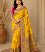 Mustard Color Zari Weaving Work Silk Blend Saree