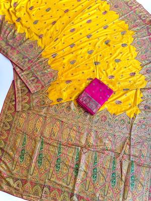 Mustard Color Zari Weaving Work Silk Blend Saree 2