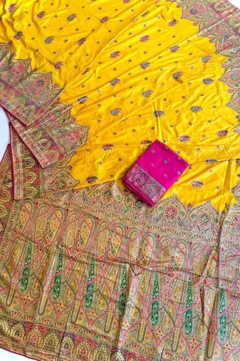 Mustard Color Zari Weaving Work Silk Blend Saree
