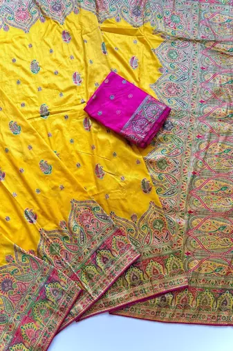 Mustard Color Zari Weaving Work Silk Blend Saree