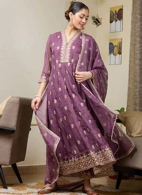 Light purple georgette full stitched wedding gowns upto 44 1