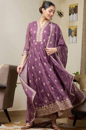 Light purple georgette full stitched wedding gowns upto 44