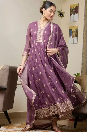 Light purple georgette full stitched wedding gowns upto 44
