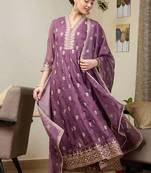 Light purple georgette full stitched wedding gowns upto 44