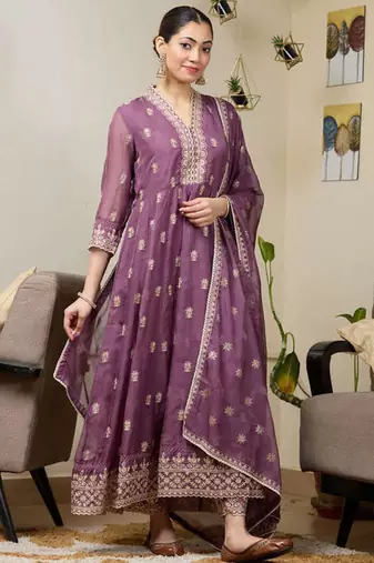 Light purple georgette full stitched wedding gowns upto 44