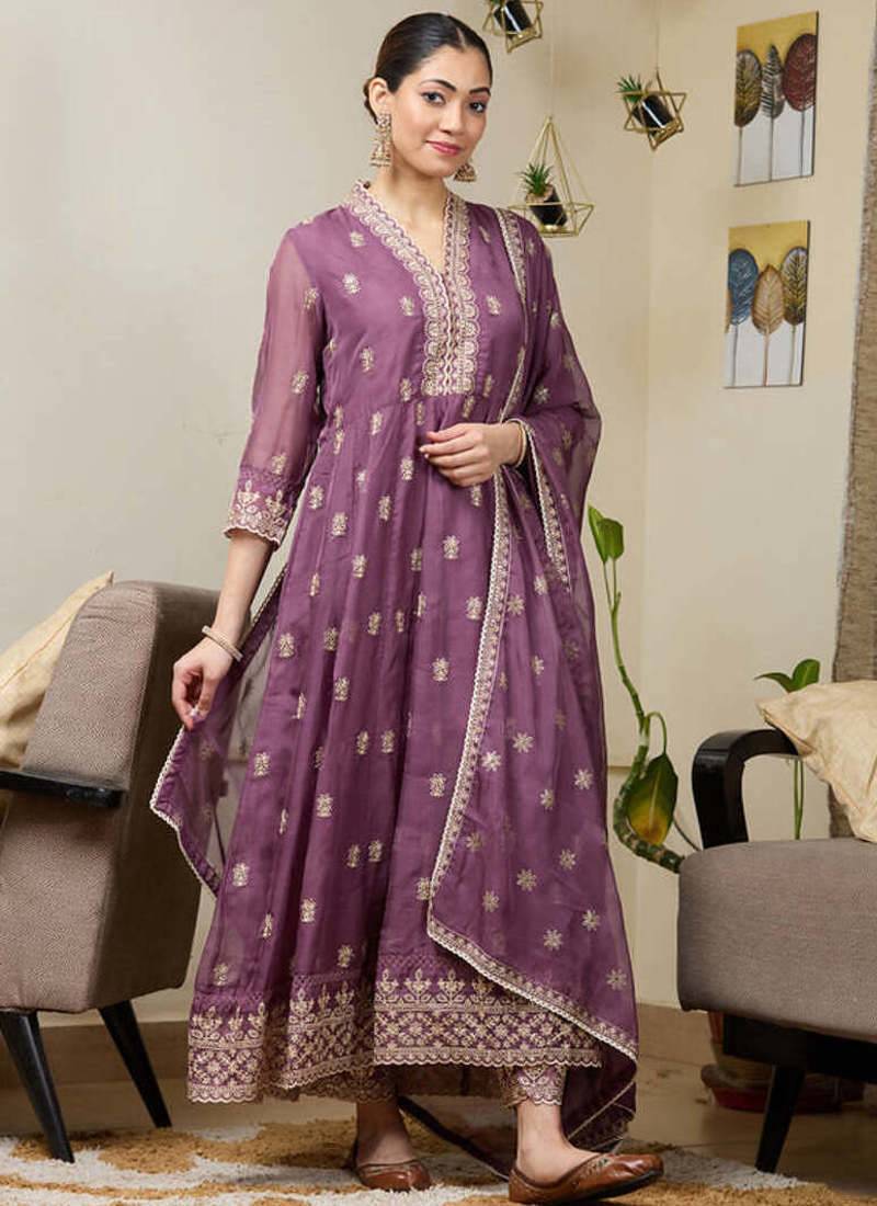 Light purple georgette full stitched wedding gowns upto 44