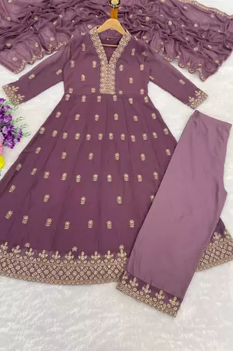 Light purple georgette full stitched wedding gowns upto 44