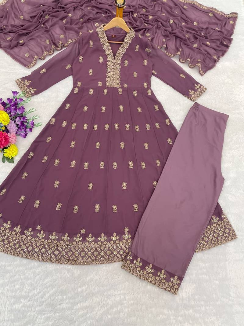 Light purple georgette full stitched wedding gowns upto 44