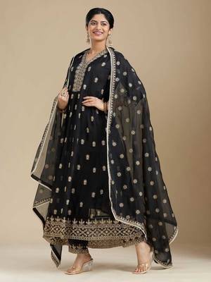 Teal chinon silk heavy embrodiered semi stitched wedding gowns 1