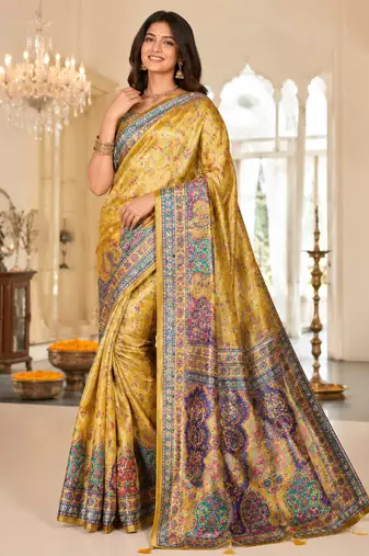 Mustard Color Zari Weavind Work Silk Blend Saree